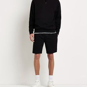 Poches latérales 42% coton 58% polyester Taille élastique Logo brodé personnalisé Short en jersey de coupe normale noir - Product Image 3