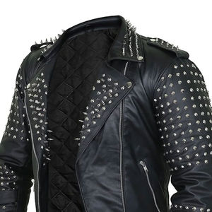 Veste en cuir cloutée de Style noir pour hommes Rock clouté pour motard et coureurs Premium Design Punk cuir vestes pour hommes - Product Image 4