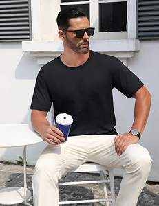 T-shirts à manches courtes 100% coton pour hommes personnalisés tissu tricoté pour l'impression et l'emballage soutien à la marque - Product Image 4