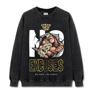 Sudadera de manga larga desgastada de 100 por ciento de algodón para hombre pesado con serigrafía personalizada, sudadera lavada con ácido vintage - Product Image 3