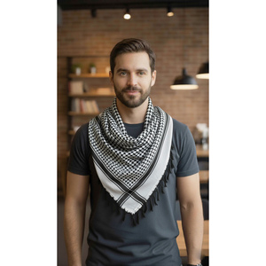 Écharpe Keffiyeh en coton noir et blanc, douce et tissée, 90 x 90 cm, respirante, accessoire ethnique musulman, hijab, avec logo personnalisable - Product Image 2