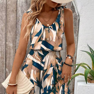 2024 vestido Maxi naranja para mujer con escote en V manga larga bordado pájaro flor impreso cintura Natural impresión Digital - Product Image 1