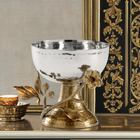 Bol martelé en métal argenté personnalisé avec design de tige dorée, artisanat métallique moderne et contemporain, durable, de haute qualité, décoration de Noël