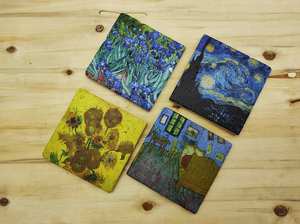 Sous-verres en marbre travertin inspirés de Van Gogh, ensemble de sous-verres en pierre naturelle artistique avec support - Product Image 2