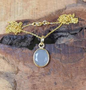 Aqua Calcédoine Pendentif ovale en argent sterling 925 avec pierres précieuses Mars Pierre de naissance Bijoux faits à la main Pendentif élégant Cadeau pour anniversaire - Product Image 4