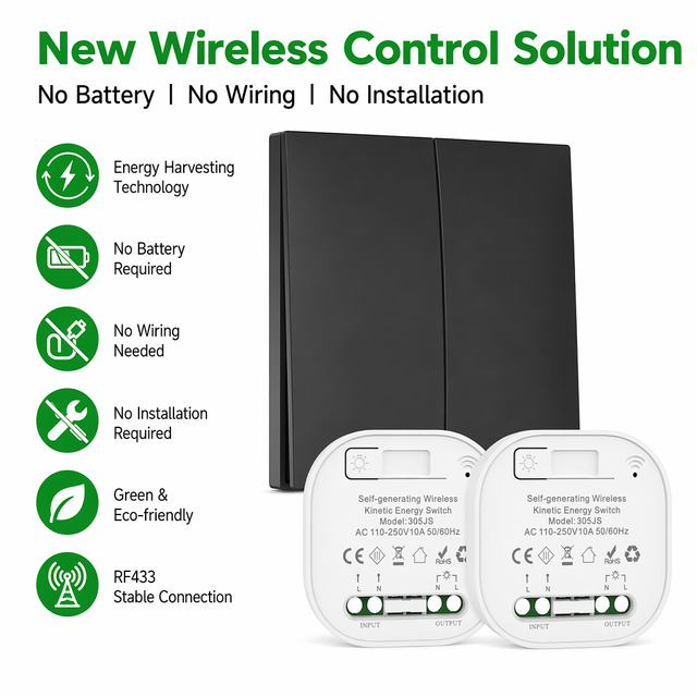 RF433 Self Powered Wireless Switch + Kinetic Energy + No Battery + No Wiring + Smart Lighting + OEM/ODM + Factory