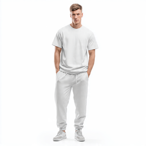 T-shirt de haute qualité pour hommes, survêtement d'été à manches courtes, haut en coton, pantalon 100% coton, polyester, survêtement pour hommes - Product Image 1