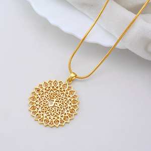 Latón chapado en oro Om Mandala colgante collar Chakra Lotus diseño espiritual Yoga meditación joyería para mujeres flor joyería - Product Image 6
