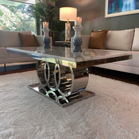 Table basse de salon moderne en acier inoxydable avec plateau en marbre argenté/doré, table à thé chinoise