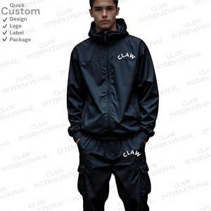 Custom Windbreaker Jogging Suit Nylon Tracksuit <b>Zip</b> <b>up</b> <b>Cropped</b> Windbreaker and Baggy Sweatuit for Men - Product Image 1