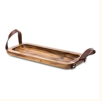 Plateau de service en bois artisanal de qualité supérieure Chêne de pin en forme de rectangle avec poignée en cuir pour la décoration de table et le restaurant