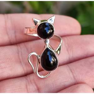 Handmade Sterling Silver <b>Cat</b> <b>Ring</b> Black Onyx Gemstone Set Inlay Unique <b>Ring</b> Gift for Her with Private Brand License - Product Image 3