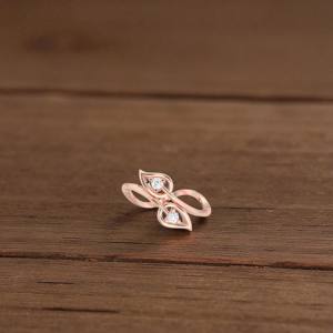 Bague élégante en argent avec feuille de Moissanite de 0.08 carats, E-F/VVS-VS, diamant taille ronde, serti de broches, faite pour elle - Product Image 3