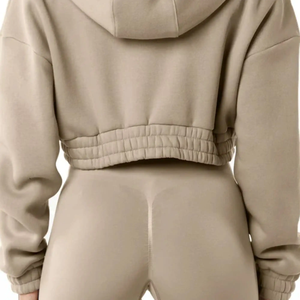 Sudadera con capucha recortada con cremallera completa para mujer de alta calidad, cómoda, elegante, para invierno, Otoño, estampado frontal, logotipo bordado, ropa de entrenamiento informal - Product Image 6