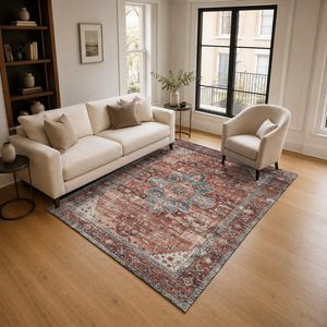 Tapis RUGS DEPOT LXDP-0792 en gros, couleur terre cuite dorée, style oriental traditionnel, imprimé numériquement, lavable en machine, en chenille, antidérapant - Product Image 2