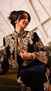 Veste noire tendance 2025 et robe Badroune avec de magnifiques broderies, perles de cristal, pierres, perles et travail à la main Dabka Zari - Product Image 2