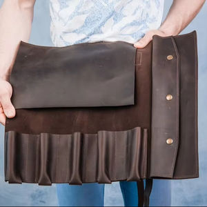 Custom Durable Waterproof High Quality Heavy Duty Brown Leather Knife Organizer Chef Knife <b>Roll</b> up <b>Bag</b> LKR-0105 - Product Image 1