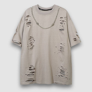 เสื้อยืดมีรูขาดๆของผู้ชายเสื้อคอตตอน100% ดีไซน์ยอดนิยม - Product Image 5
