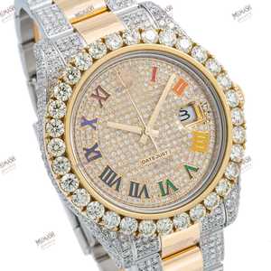 Reloj analógico de lujo de primera calidad, acero inoxidable, estilo HipHop, detalles dorados, números romanos coloridos, reloj de diamantes de moissanita helada de 40mm - Product Image 2