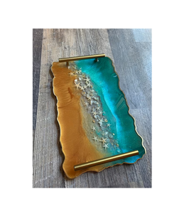 Epoxy Resin Serving Tray Custom Designed Modern Resin Serving Tray With Gold Foil for Home <b>Decor</b> - Product Image 4