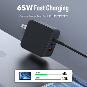 GaN充电器65w块，带USB usb-c双端口<span class=keywords><strong>3</strong></span>端口65w壁式充电器块，带可伸缩的C型电缆 - Product Image 6