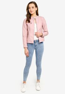 Veste en cuir matelassée pour femme, coupe moderne, col montant en peau de mouton, respirante, élégante, design tissé, spandex, chic, unie - Product Image 4