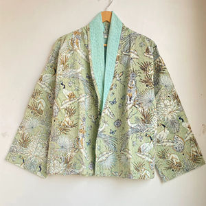 เสื้อแจ็กเก็ต Kantha เย็บด้วยมือพิมพ์ลายเสื้อแจ็กเก็ตสไตล์กิโมโนญี่ปุ่นเสื้อคลุมฤดูหนาวเสื้อคลุมพิมพ์ลายบล็อกเสื้อโอเวอร์โค้ท - Product Image 3