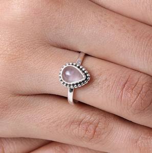 925 Sterling Silver Handmade <b>Rose</b> <b>Quartz</b> Cabochon <b>Ring</b> Classic Statement Jewelry for Women for Party - Product Image 2
