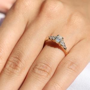 8x6mm Oval Cut Moissanite Engagement Ring with Pear Side <b>Stones</b> | Elegant Bridal Wedding Jewelry - Product Image 3