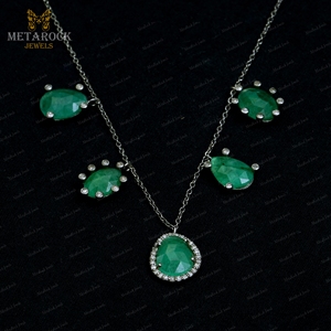 Collar de Plata 925 Oxidada con Diamante Natural y Esmeralda, Joyería Fina Hecha a Mano al por Mayor, Joyería de Piedra de Nacimiento de Mayo - Product Image 2