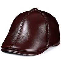 Boina de invierno de cuero genuino a prueba de viento, gorro tipo pico de pato de piel de vaca, cálido, con protección para las orejas, sombrero vintage fabricado en Pakistán