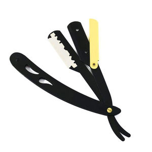 Rasoir de rasage manuel de haute qualité avec pochette en cuir Rasoirs de barbier en acier inoxydable à bord droit noir de meilleure qualité - Product Image 3