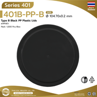 Tapas de Plástico PP Negro de Grado Alimenticio Serie 401 (Código de Producto 401-PP-B) Certificación ISO 9001/HACCP/GHPS THAI E.O.E. Venta al por Mayor de Marca