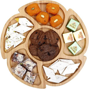 Plateau de service décoratif de forme ronde plateau de fruits secs en bois plateau de service de noix collations plat de service décor à la maison cuisine et salle à manger - Product Image 2