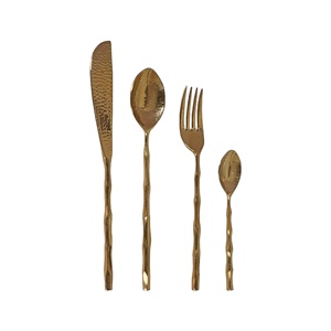 Juego de cubiertos dorados de metal martillado a precio mayorista para restaurante, hotel, hogar de India - Product Image 1