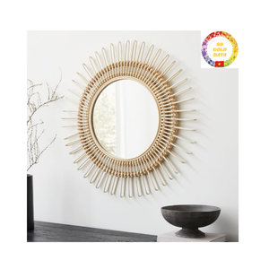 Miroir mural en rotin rustique décoration de la maison cadre tissé naturel pour chambre et entrée - Product Image 6
