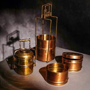 Elegant handcrafted brass <b>tiffin</b> <b>box</b> featuring strong handle and sturdy build perfect for everyday use at work or school - Product Image 3