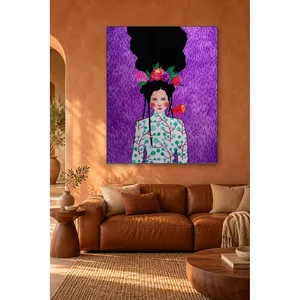 Impression sur toile Fida avec fond violet, fille avec couronne de fleurs et tresses - Product Image 4
