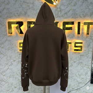 Sweat à capuche en molleton pour homme, style streetwear, avec fermeture éclair, effet délavé à l'acide, personnalisable avec votre logo, orné de strass - Product Image 4