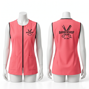 Chaqueta de Barbería para Mujer, 180 GSM, Polialgodón, Color Rosa Melocotón, Diseño con Panel de Malla y Bolsillos, Bordado Personalizado, Impresión con Transferencia de Calor, Logotipo - Product Image 3