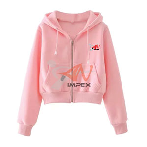 Sweat-shirt à capuche court avec fermeture éclair et logo personnalisé de haute qualité avec impression personnalisée Sweat-shirt à capuche flexible pour femme - Product Image 1