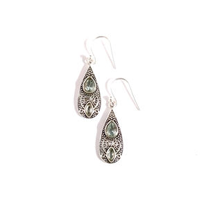 Boucles d'oreilles pendantes en quartz bleu, forme goutte d'eau, pendentif religieux, 5,8 grammes, pour soirée, en cuivre, acier inoxydable, laiton - Product Image 1