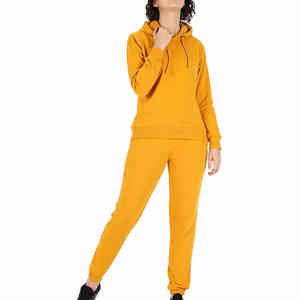 Ensemble de survêtement d'hiver pour femme, coupe classique, 100 % coton, à capuche, taille élastique, tenue de sport décontractée pour l'entraînement - Product Image 1