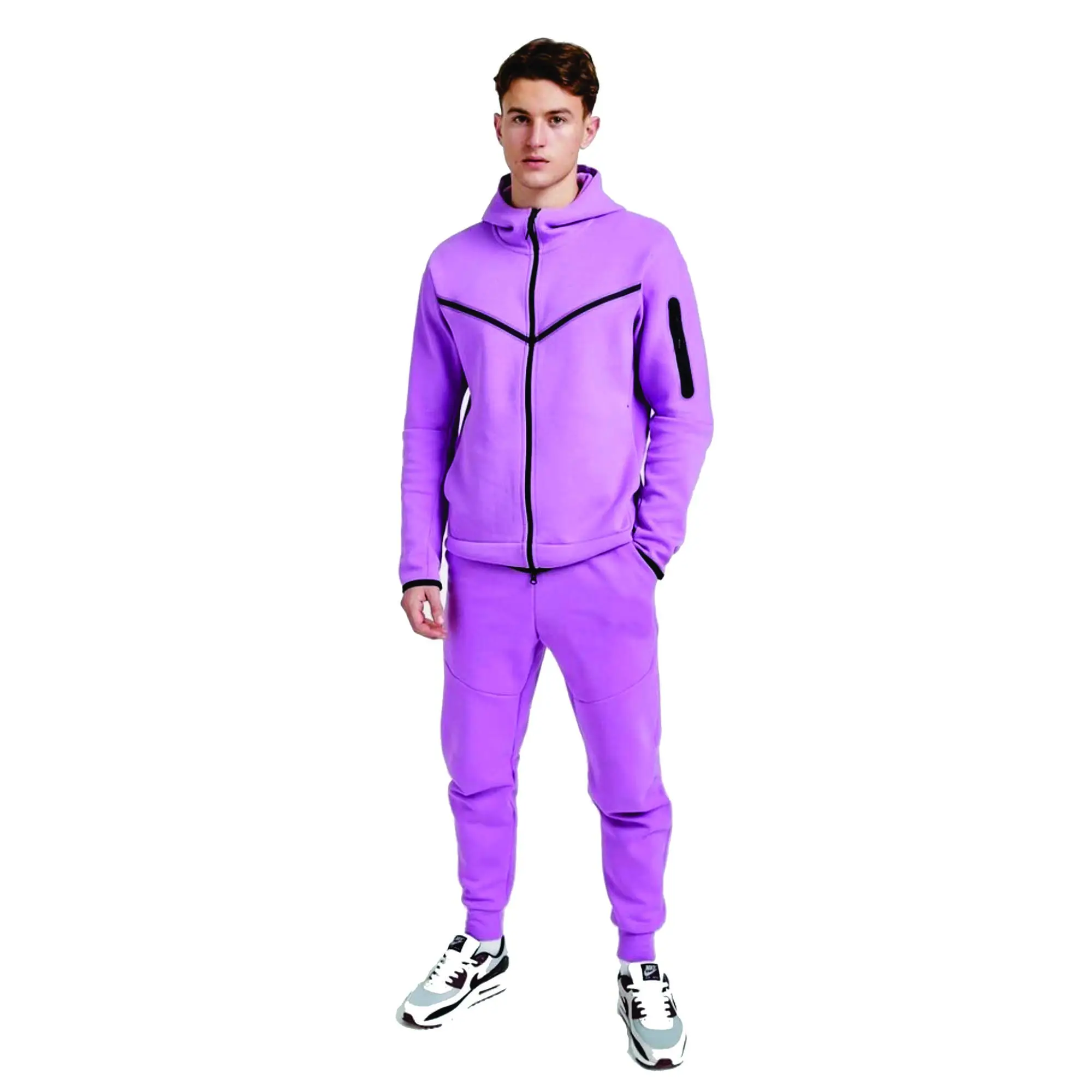 OEM Design 69% cotone 31% poliestere rosa uomo Tech Fleece tuta Full Zip felpa con cappuccio pantaloni sportivi tuta