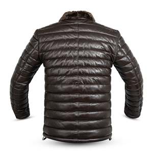 Chaqueta Informal de Piel de Cordero Acolchada SF004, Impermeable, Cierre de Cremallera Vintage, Tallas XS-XL, Color Marrón Oscuro con Patrón, para Primavera/Invierno - Product Image 4