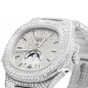 Montre en acier inoxydable sertie de moissanite et de quartz, style tendance - Product Image 2