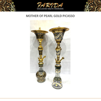 Chicha Farida de Luxe Égyptienne en Nacre Dorée Picasso, Ensemble Chicha en Acier Inoxydable avec Vase en Verre et Plateau Personnalisable 75cm