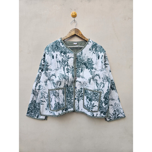 เสื้อแจ็คเก็ตผ้าฝ้ายพิมพ์ลายบล็อกทำมือแบบอินเดีย  ลายดอกไม้  แบบสองด้าน  รักษ์โลก  กันน้ำ  สวมใส่สบายสำหรับผู้หญิง - Product Image 1