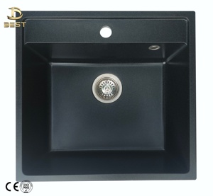 อ่างล้างจานแบบเดี่ยวทำจากควอตซ์สีดำขาวแบบเวียดนามทำด้วยมือพร้อมที่ระบายน้ำสแตนเลสไม่มีก๊อกน้ำ - Product Image 1