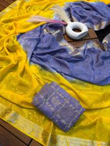 Sari de viscosa chinnon con diseño de sombreado, de moda india, bellamente diseñado, con blusa jacquard Mina, para fiestas y bodas, de secado rápido, todo incluido. - Product Image 4